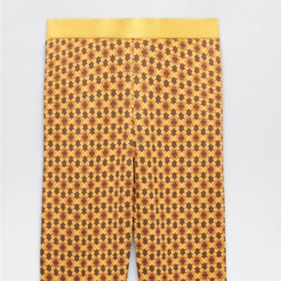 NWOT ZARA 70s Boho Hippie Knit High-Waist Flare Pants – Mustard Rust Geometric - Picture 11 of 16